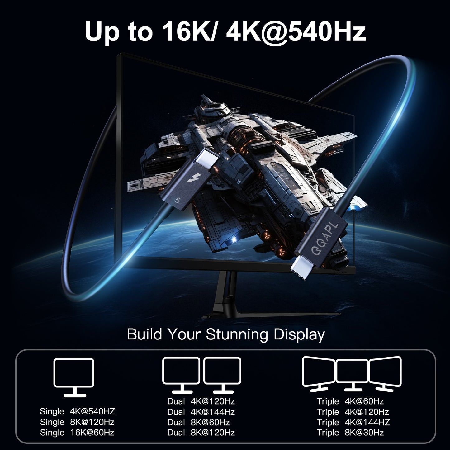 QQAPL [Intel Certified] Thunderbolt 5 Cable, 3.3FT 80Gbps Data Transfer,240W Charging,Up to 120Gbps 8K/4K Displays,Compatible with Thunderbolt 4/3/USB4, For Macbook,iPhone16,SSD, Dock,eGPU