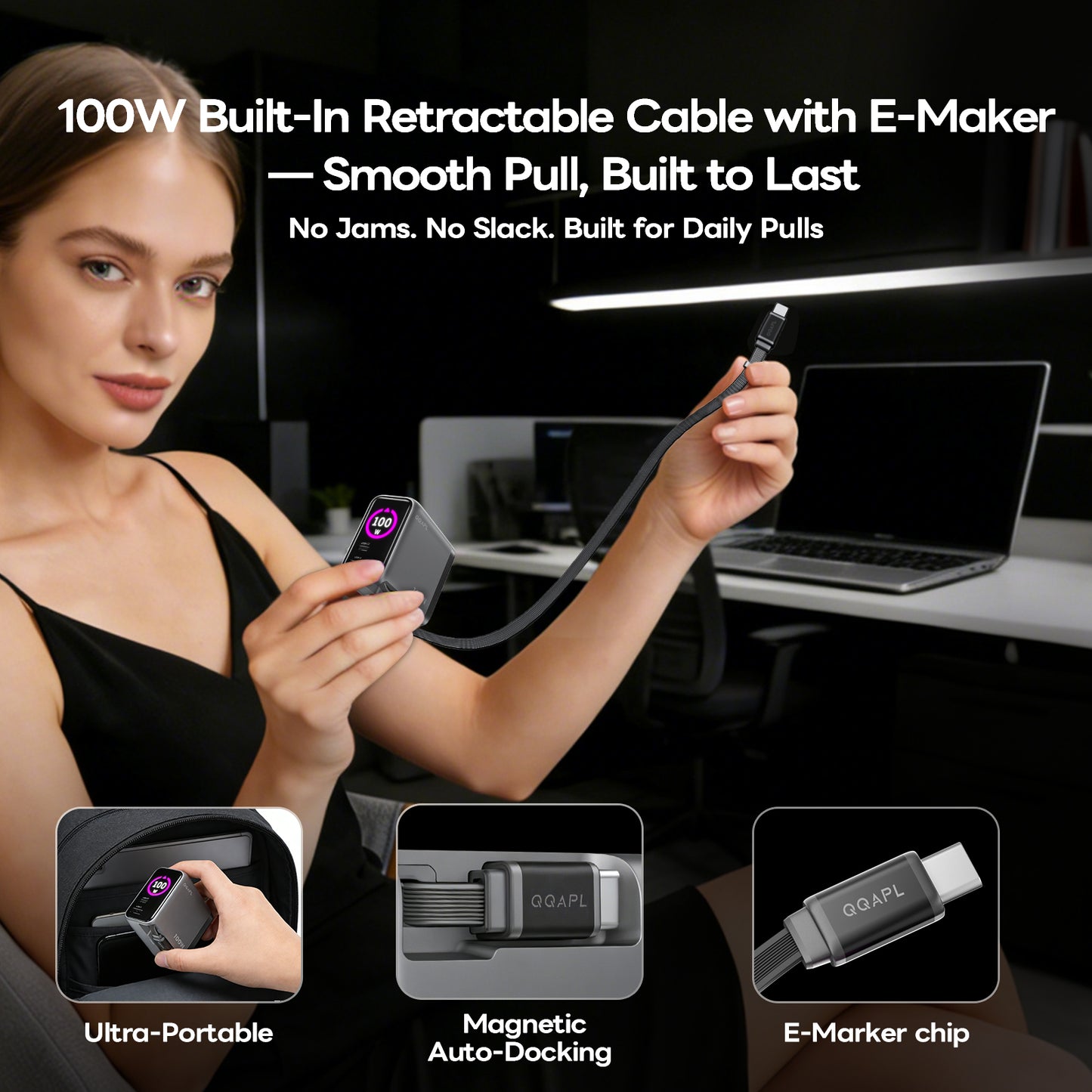 100W GaN USB C Charger Block, Foldable Retractable Charger with 1.33″ Display, Compact 3-Port Fast Wall Charger for MacBook Pro/Air/Neo, Dell XPS, iPhone 17, Galaxy S26, Pixel, iPad, DJI Drone