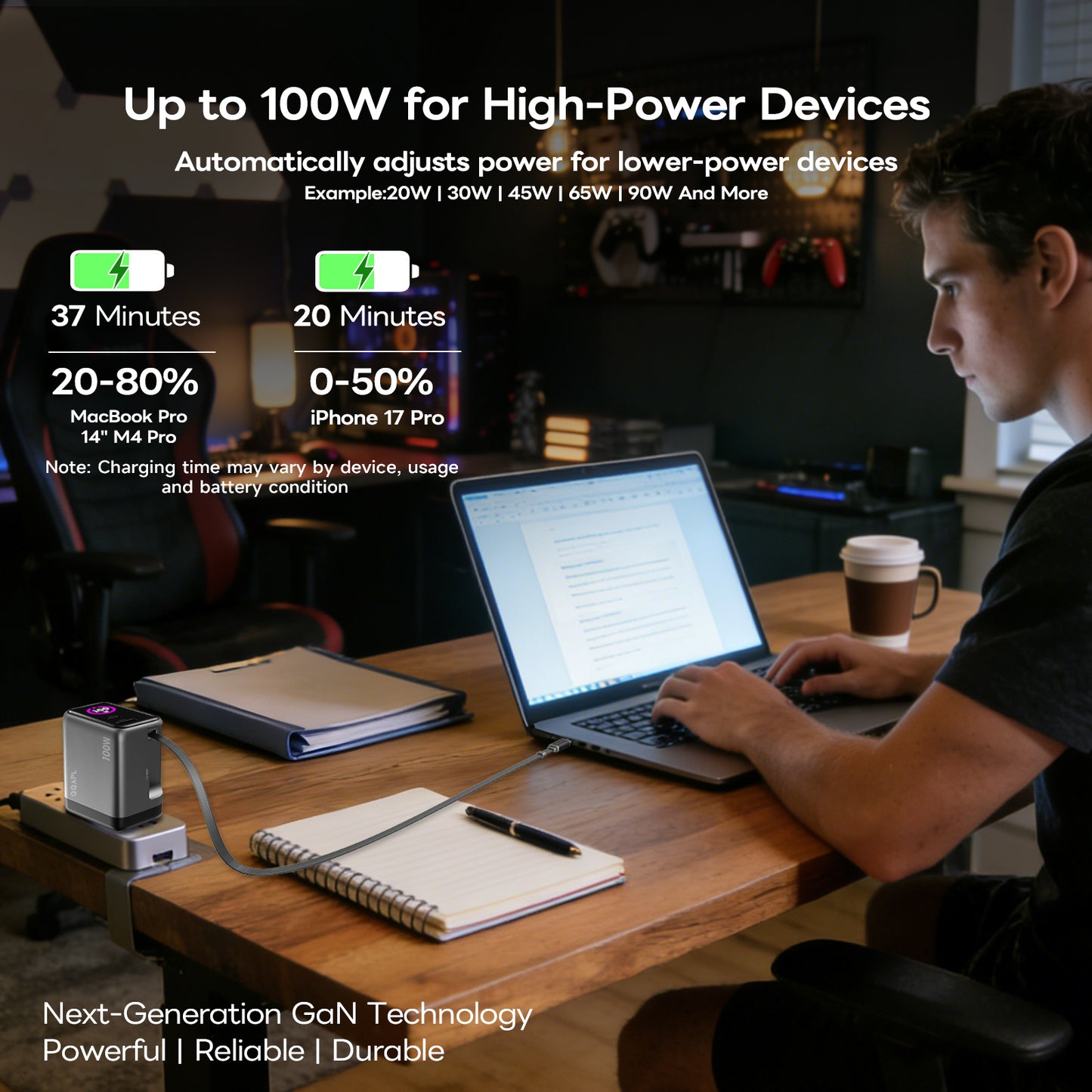 100W GaN USB C Charger Block, Foldable Retractable Charger with 1.33″ Display, Compact 3-Port Fast Wall Charger for MacBook Pro/Air/Neo, Dell XPS, iPhone 17, Galaxy S26, Pixel, iPad, DJI Drone